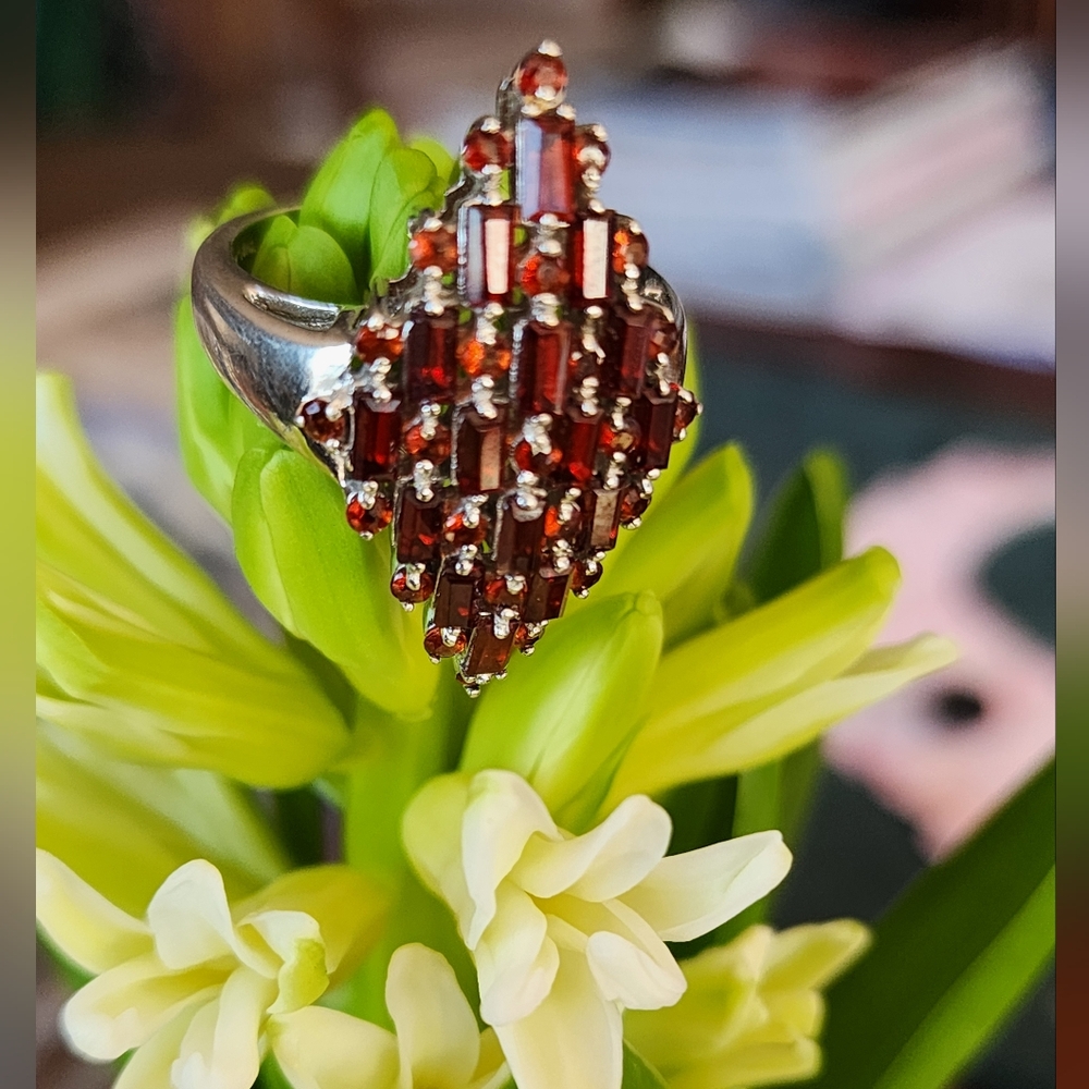 Baget Styled Garnet sterling SILVER Ring size Size 9
